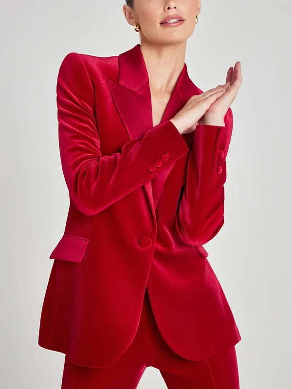 Viviana™ | Blazer in Velluto Rosso con Revers a Picco