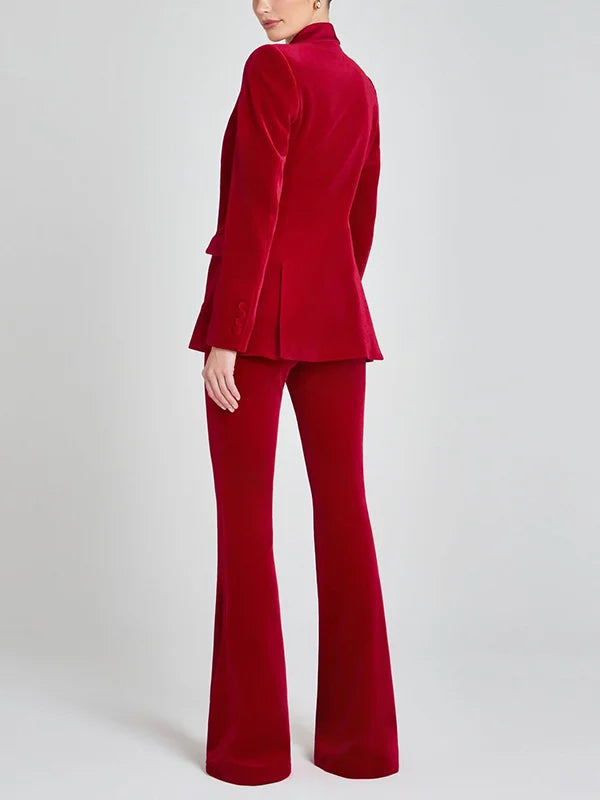 Viviana™ | Blazer in Velluto Rosso con Revers a Picco