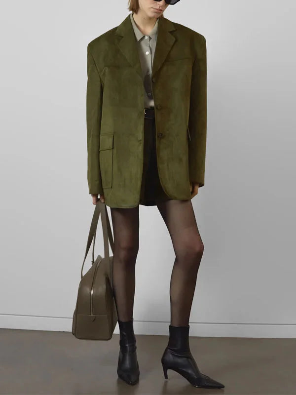 Viviana™| Blazer Oversize in Suede Verde Militare