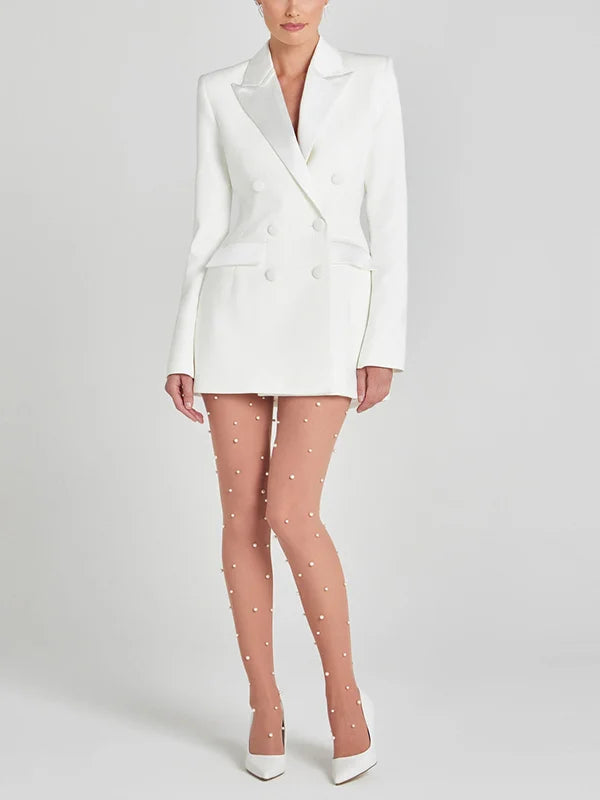 Viviana™| Blazer Bianco Doppiopetto in Raso