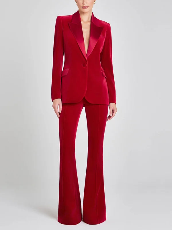 Viviana™ | Blazer in Velluto Rosso con Revers a Picco