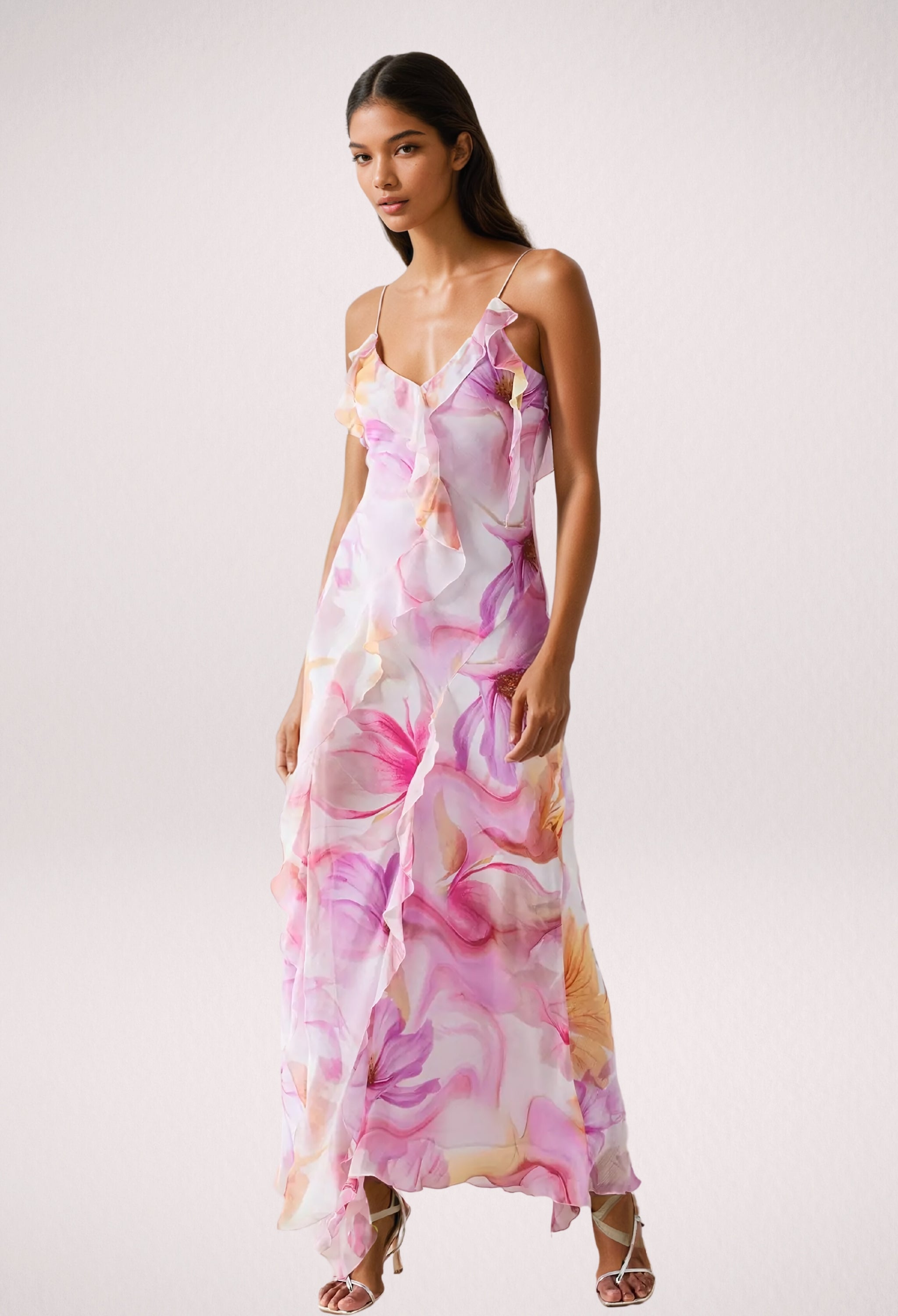 Viviana™ | Abito Maxi con Rouches Floreali