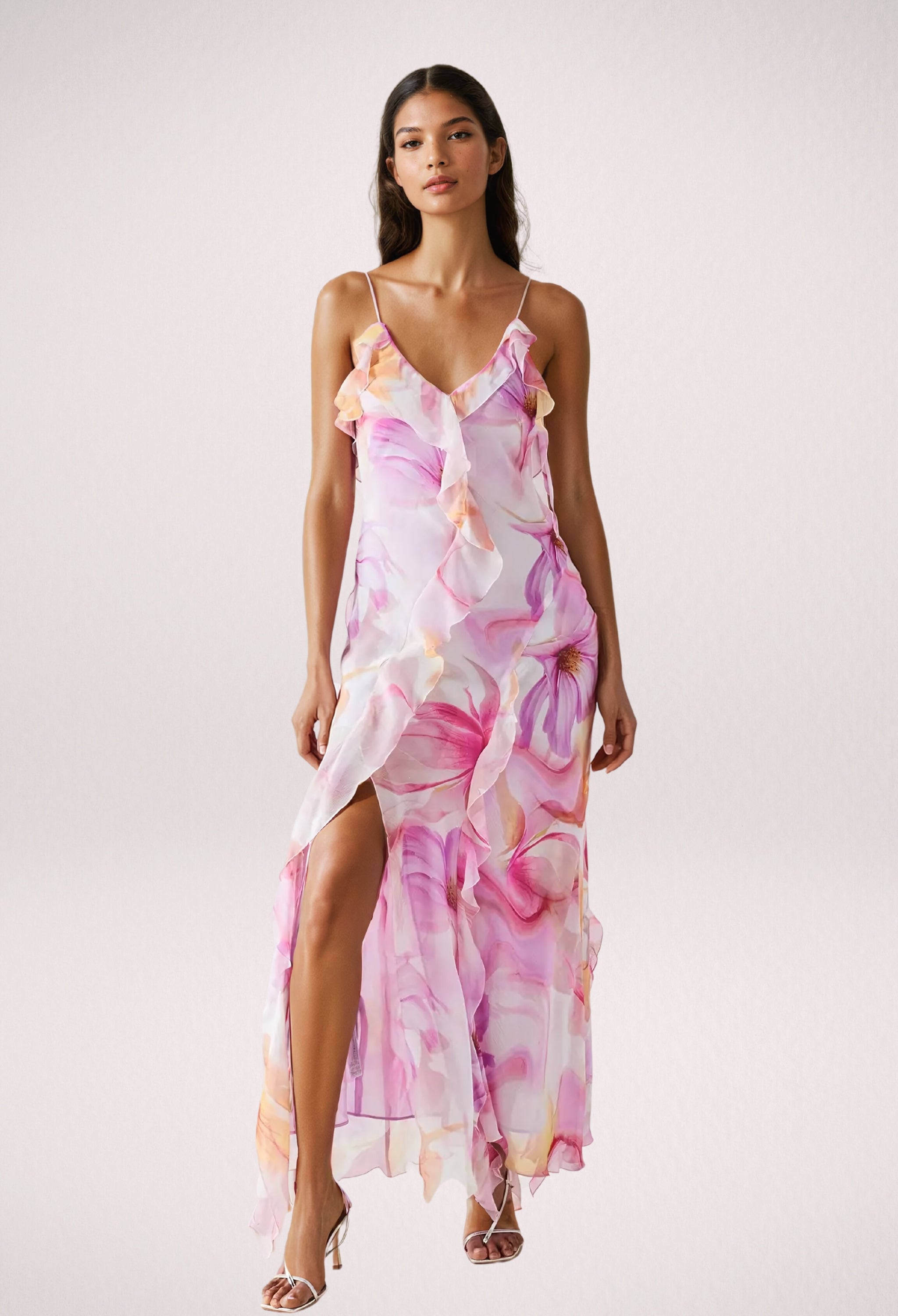 Viviana™ | Abito Maxi con Rouches Floreali