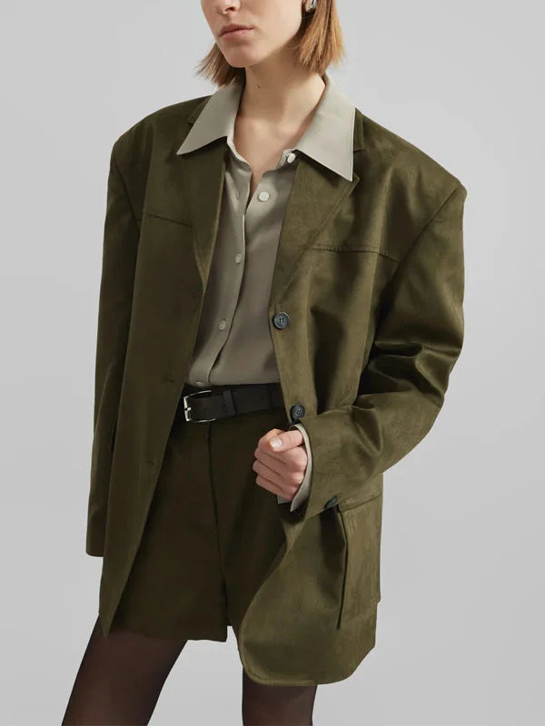 Viviana™| Blazer Oversize in Suede Verde Militare