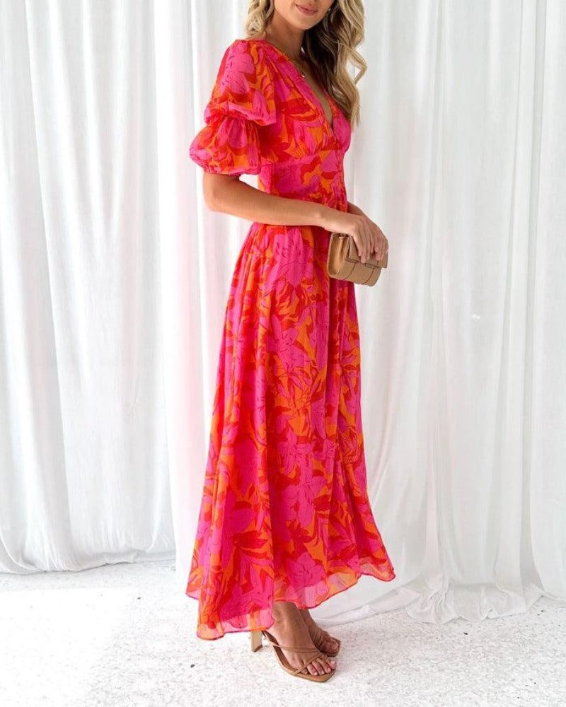 Viviana™ | Abito Lungo Estivo Rosa Arancio Fluido