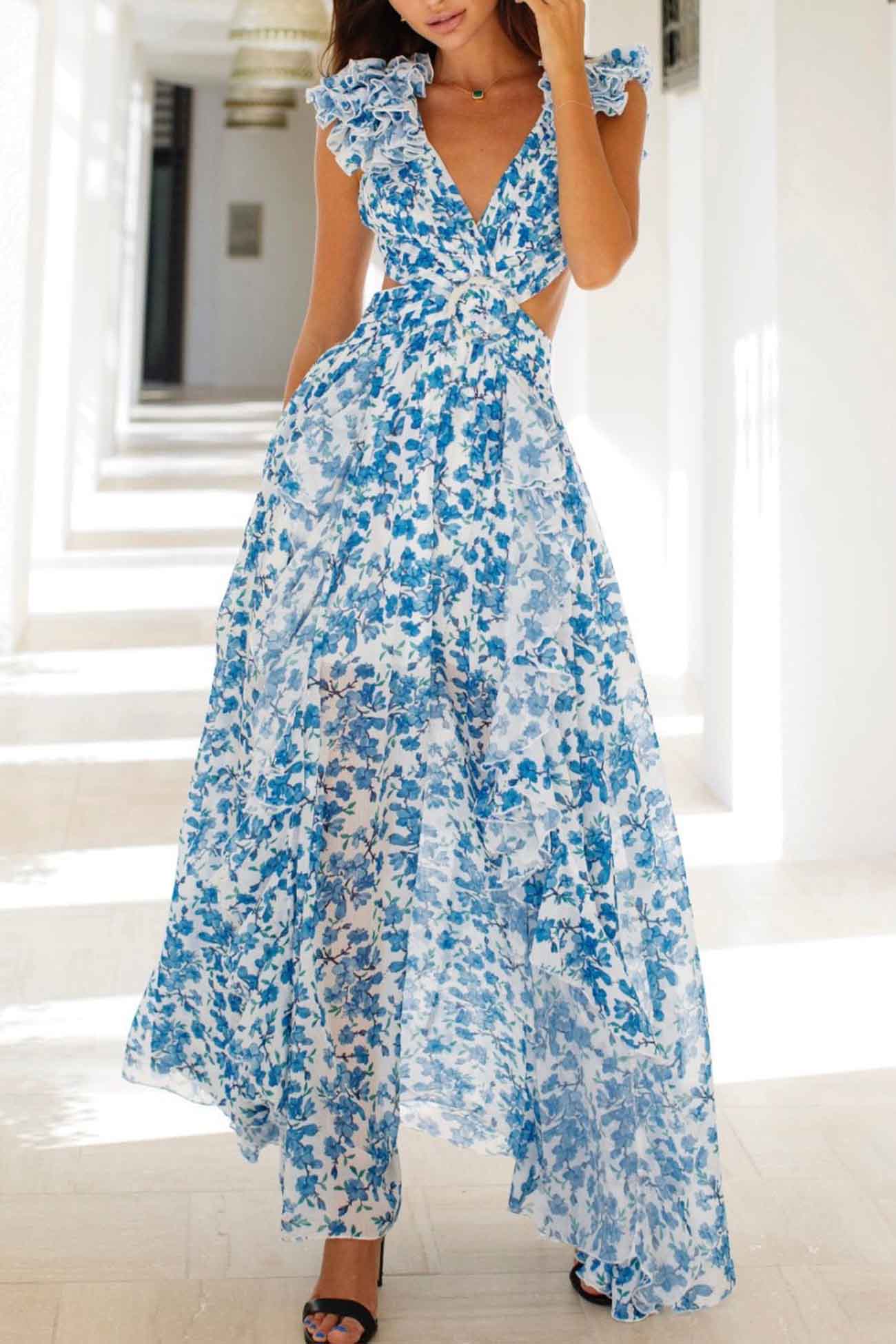 Viviana™ | Ruffle Sleeve Cut-Out Maxi Dress