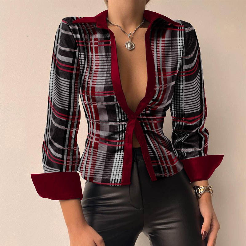 Viviana™ | Blusa in PU Pelle Patchwork con Scollo a V e Maniche Lunghe
