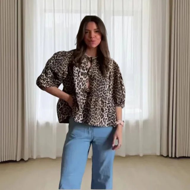 Viviana™ | Blusa Trendy con Stampa Leopardata e Maniche Voluminose