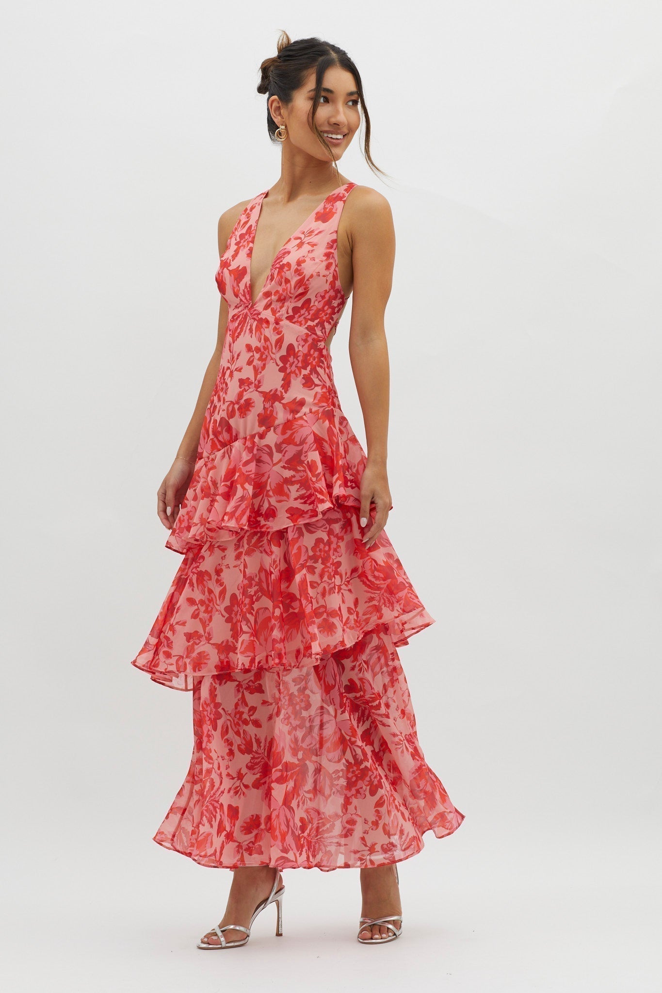 Viviana™ | Abito Volant Estivo Rosso Floreale