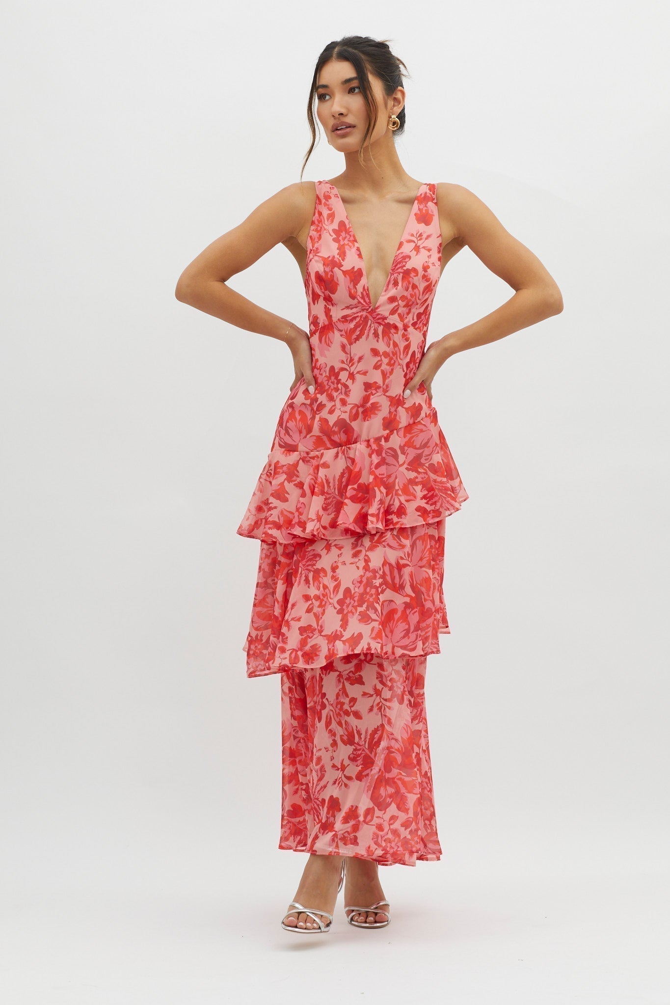 Viviana™ | Abito Volant Estivo Rosso Floreale