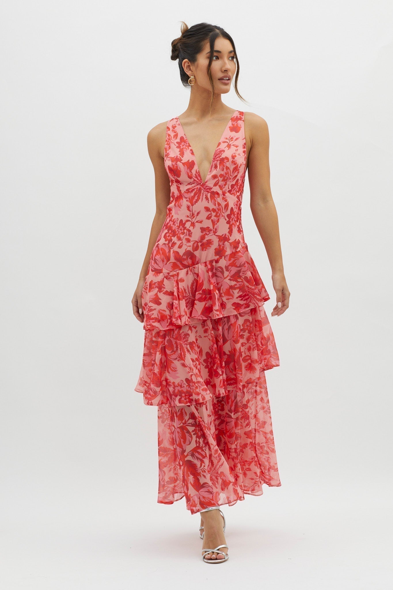 Viviana™ | Abito Volant Estivo Rosso Floreale