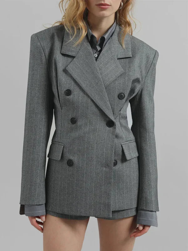 Viviana™ | Blazer Grigio Striato con Cintura