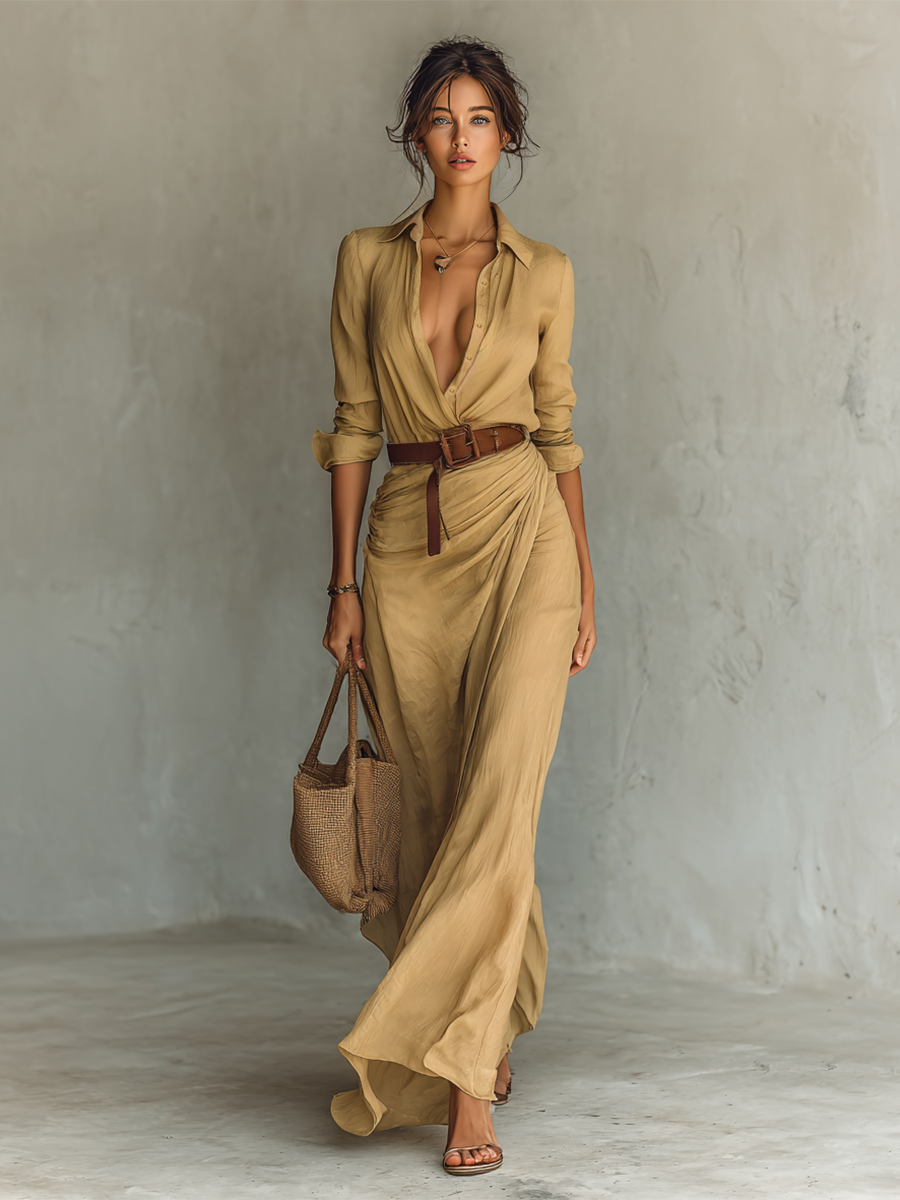Viviana™ | Abito Maxi Lungo con Collo a Revers Cintura inclusa