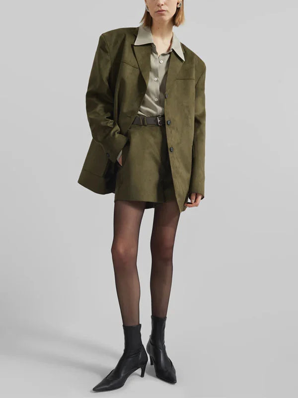 Viviana™| Blazer Oversize in Suede Verde Militare