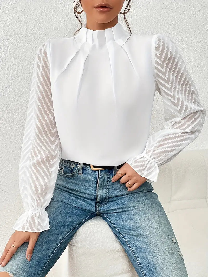 Viviana™ | Top Elegante Plissettato con Maniche in Rete