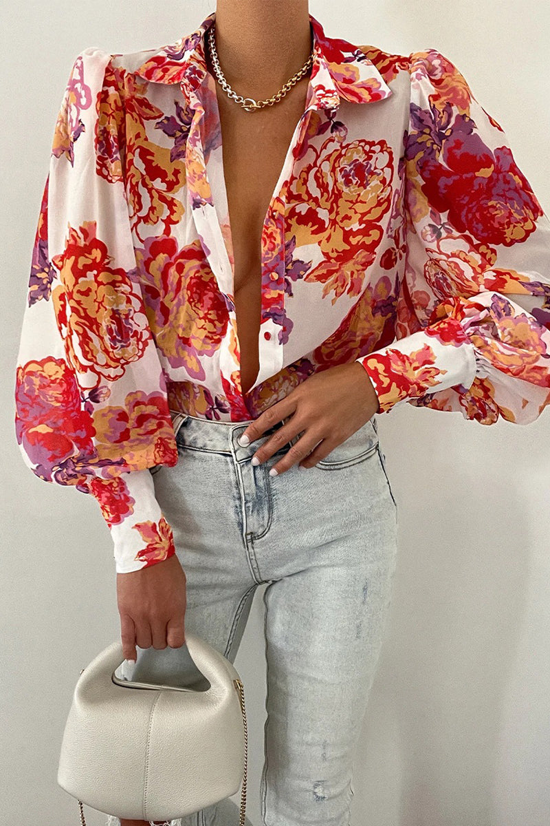 Viviana™ | Blusa Floreale con Maniche a Palloncino
