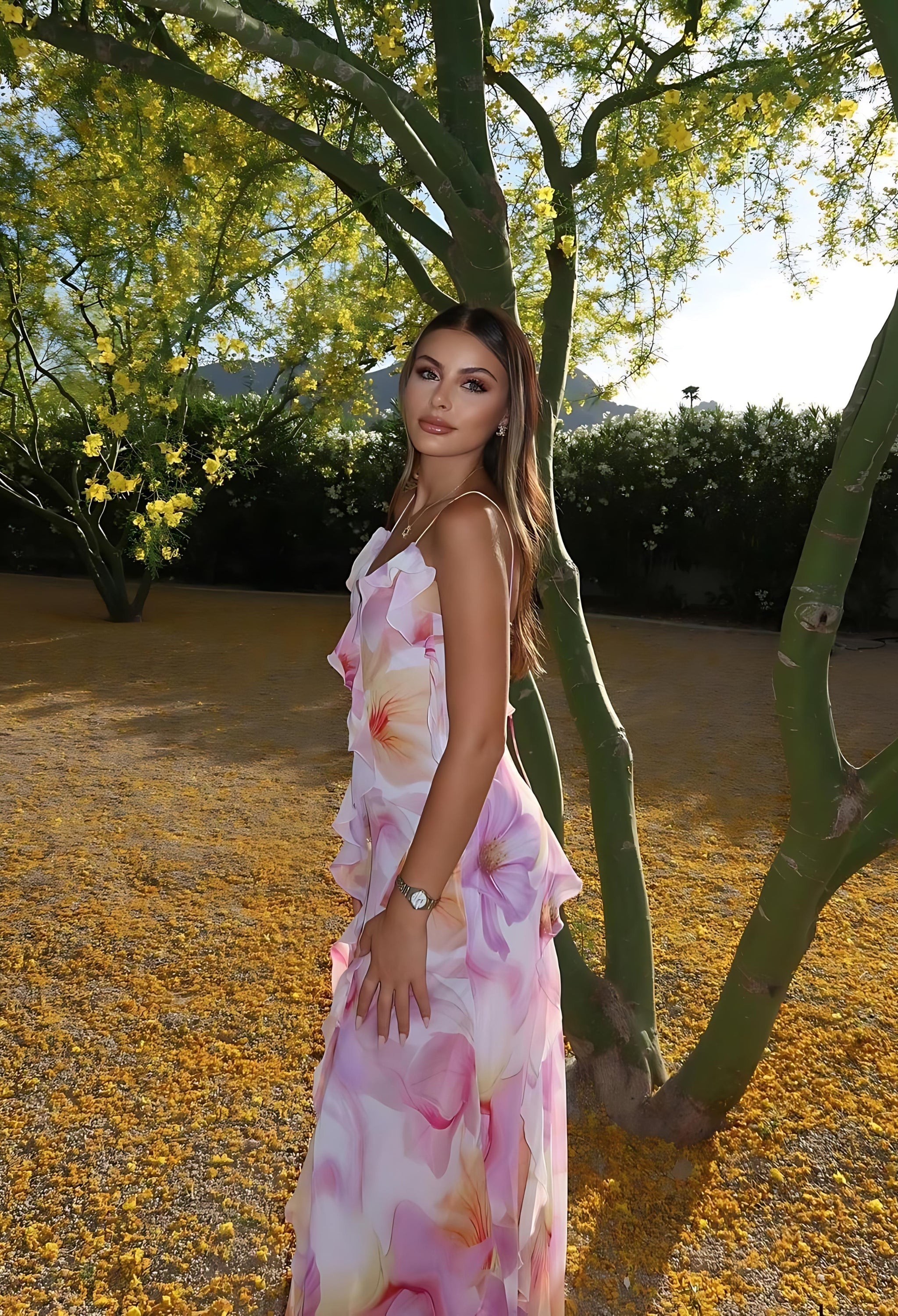 Viviana™ | Abito Maxi con Rouches Floreali