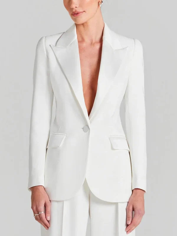 Viviana™ | Blazer Bianco a Un Bottone con Collo Pieghettato