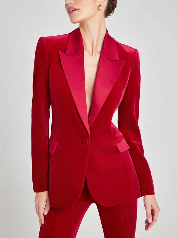 Viviana™ | Blazer in Velluto Rosso con Revers a Picco