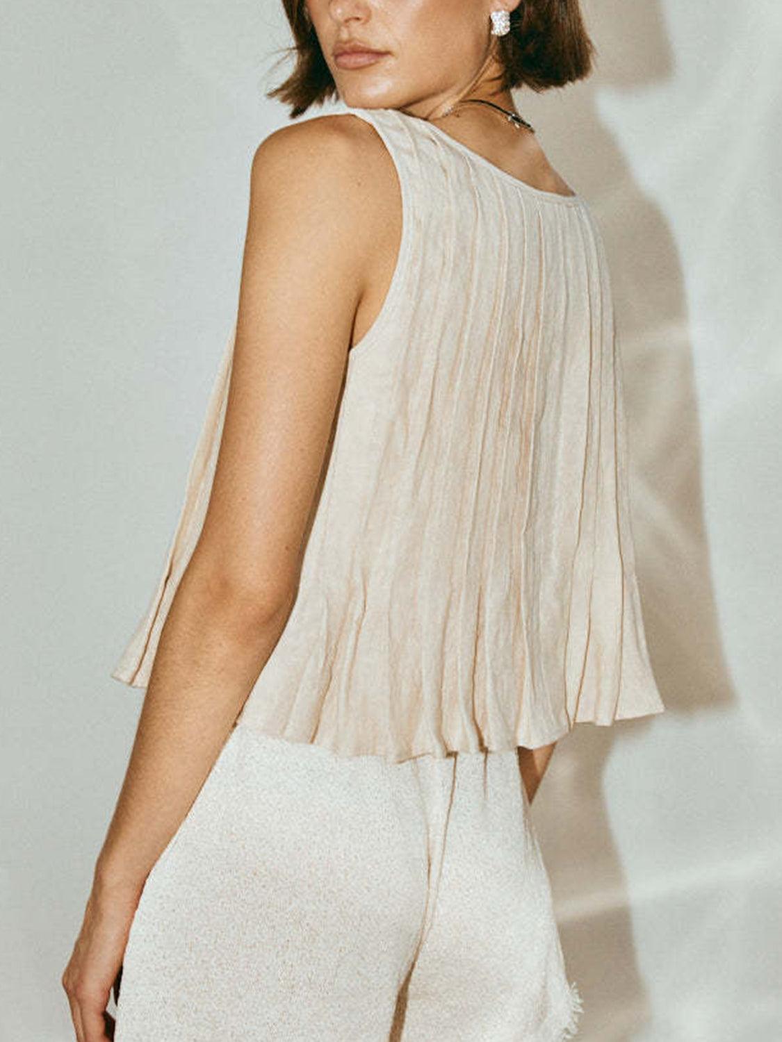 Viviana™ | Canotta Plissettata con Collo Tondo Legata