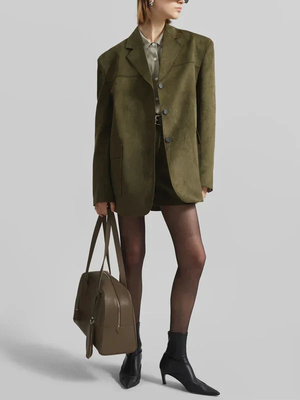 Viviana™| Blazer Oversize in Suede Verde Militare
