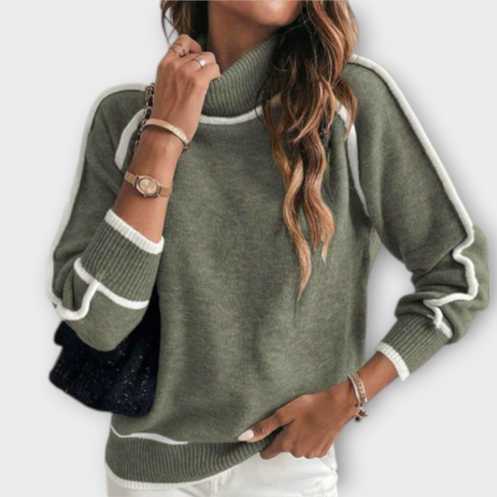 Viviana™ | Maglione di Lino Verde Oliva di Lusso