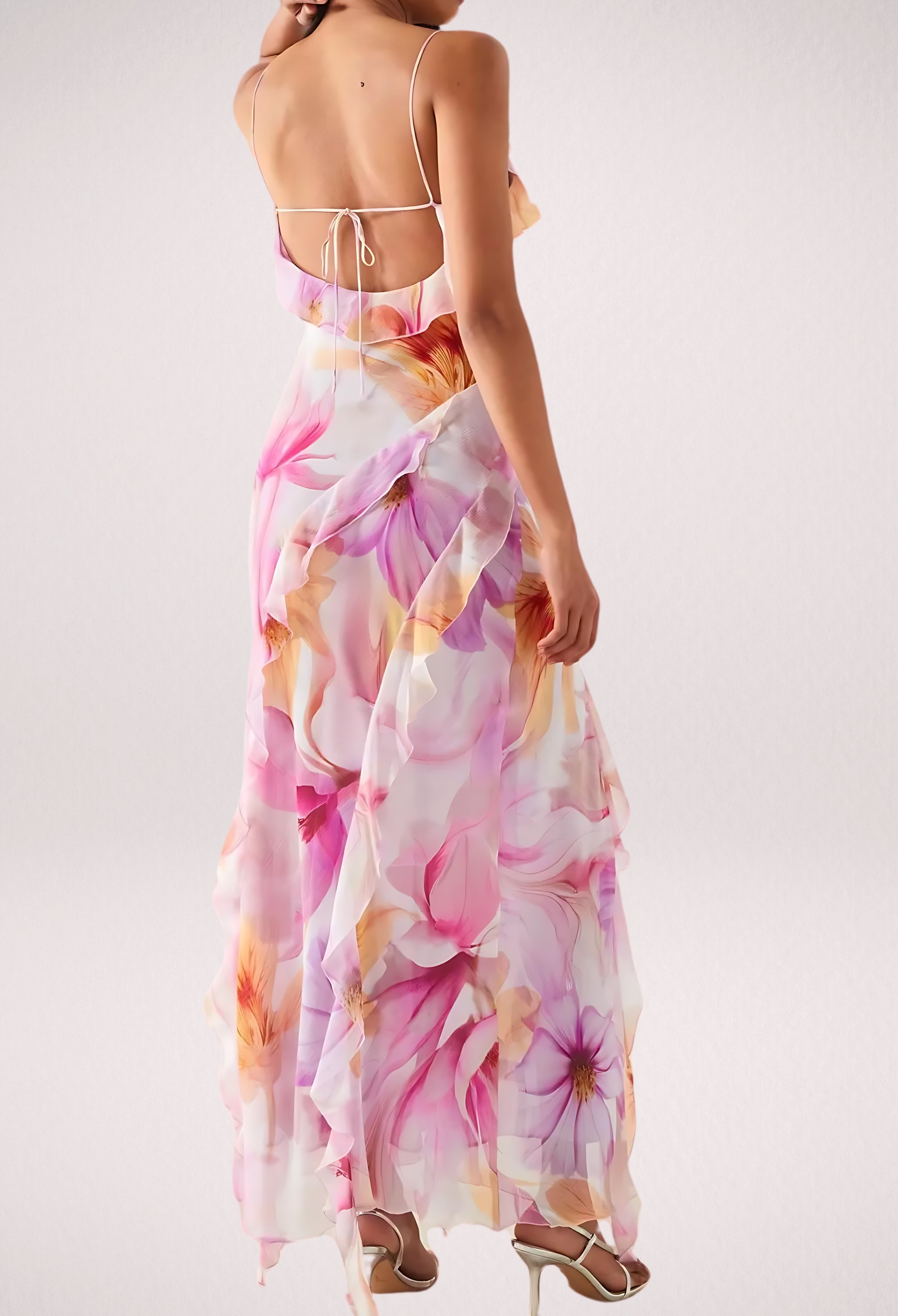 Viviana™ | Abito Maxi con Rouches Floreali