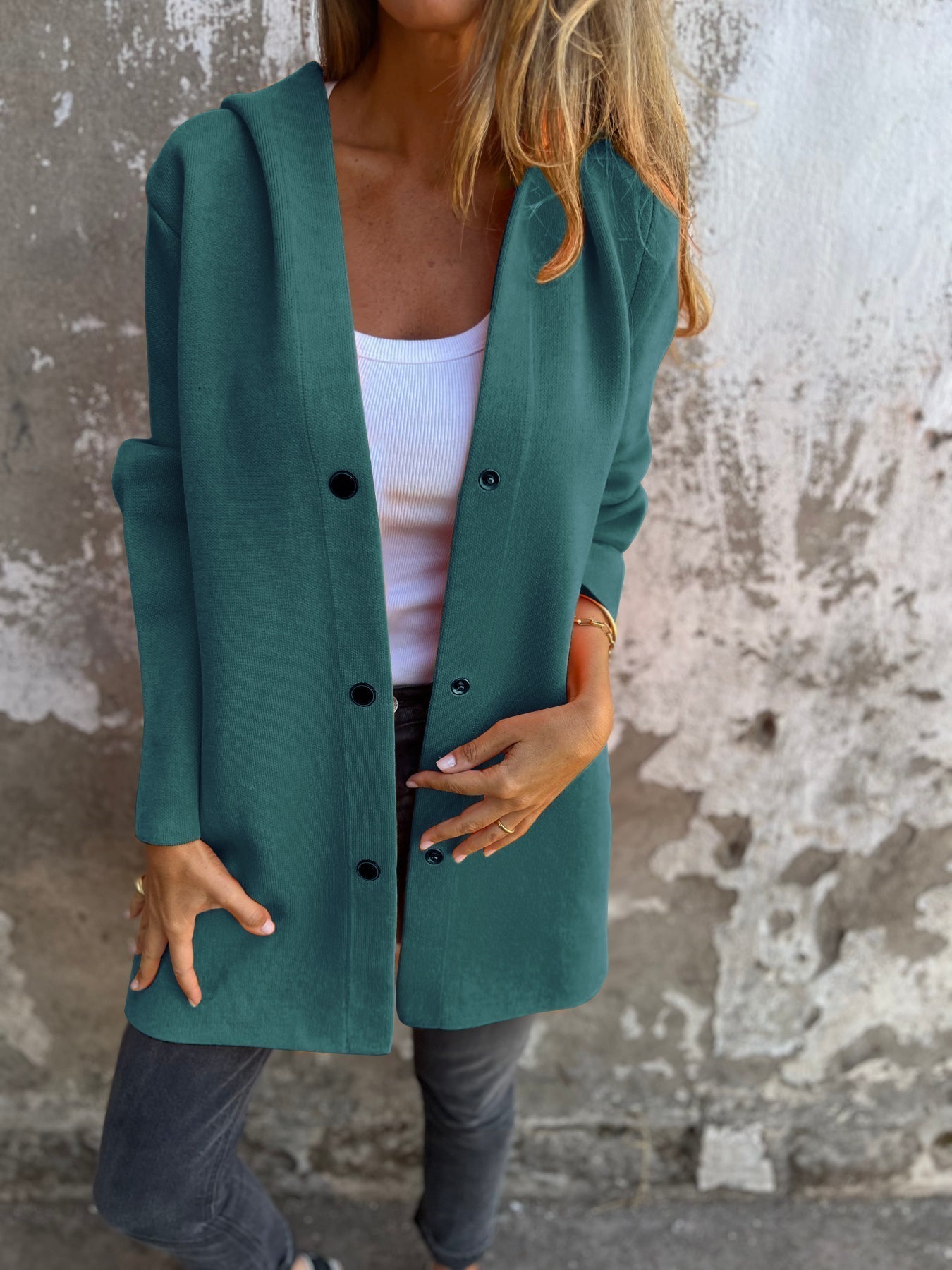 Viviana™ | Giacca con Cappuccio Casual con Bottoni