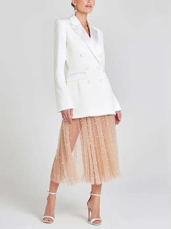 Viviana™| Blazer Bianco Doppiopetto in Raso