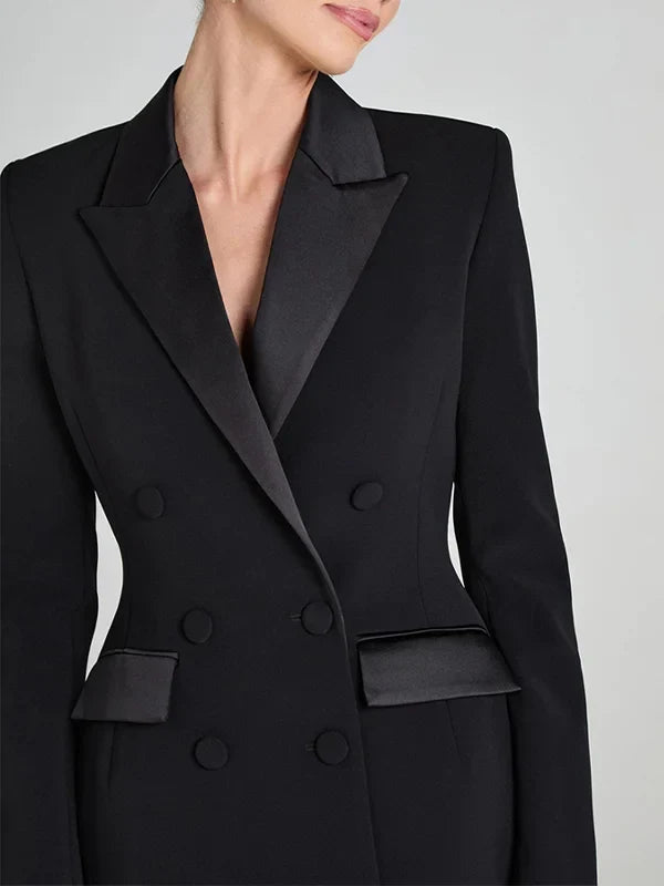 Viviana™| Blazer reversibile in satin nero con doppia fila di bottoni