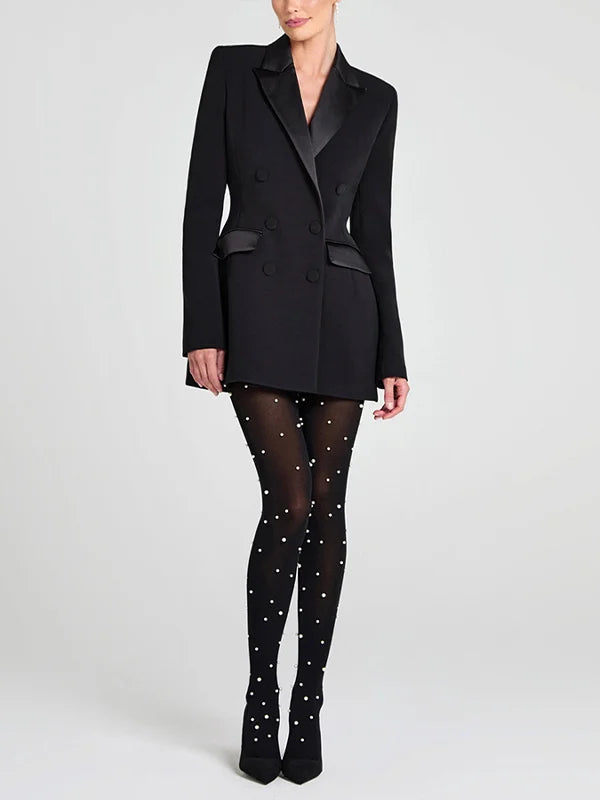 Viviana™| Blazer reversibile in satin nero con doppia fila di bottoni