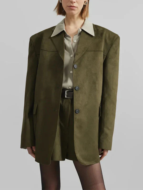 Viviana™| Blazer Oversize in Suede Verde Militare
