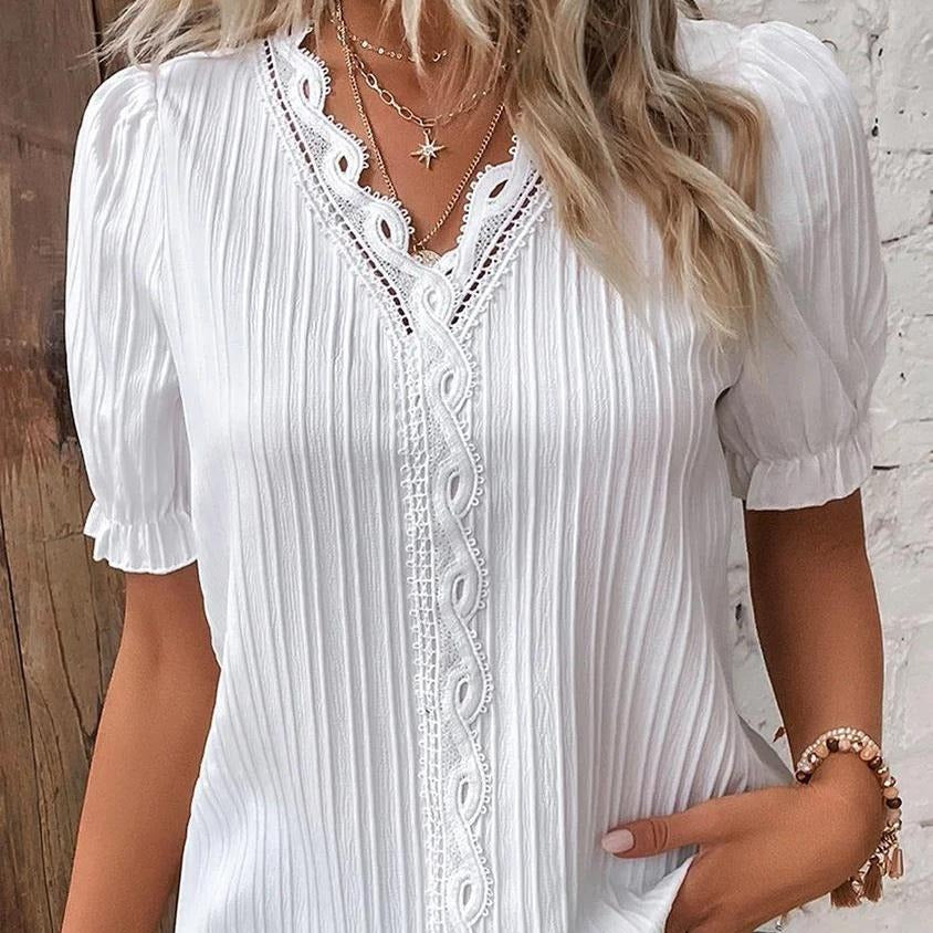 Viviana™ | Blusa Donna Bianca con Pizzo