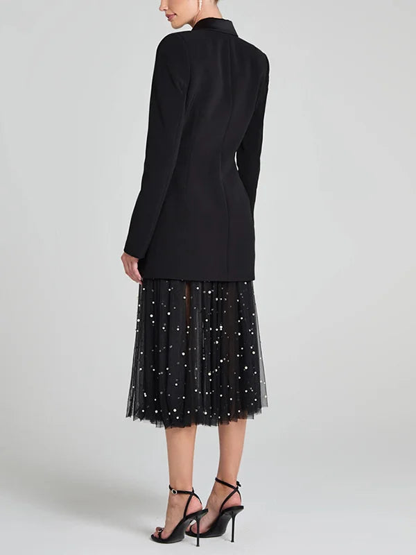 Viviana™| Blazer reversibile in satin nero con doppia fila di bottoni