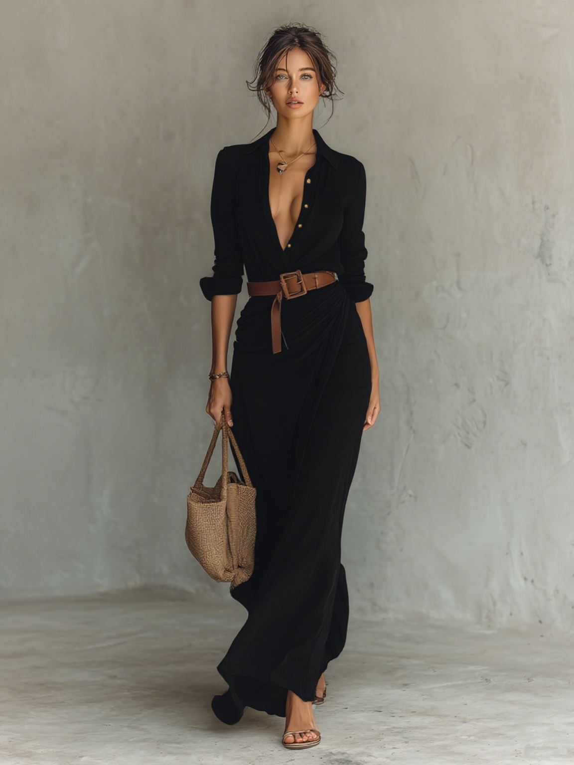 Viviana™ | Abito Maxi Lungo con Collo a Revers Cintura inclusa