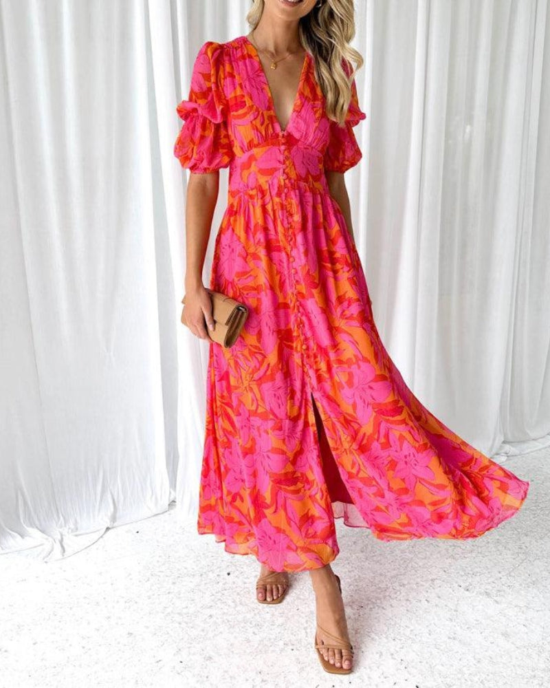 Viviana™ | Abito Lungo Estivo Rosa Arancio Fluido