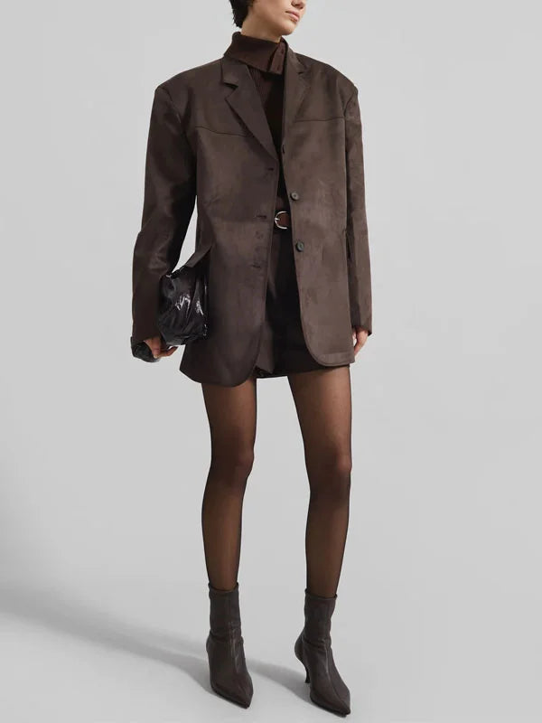 Viviana™| Blazer Marrone in Suede Oversize