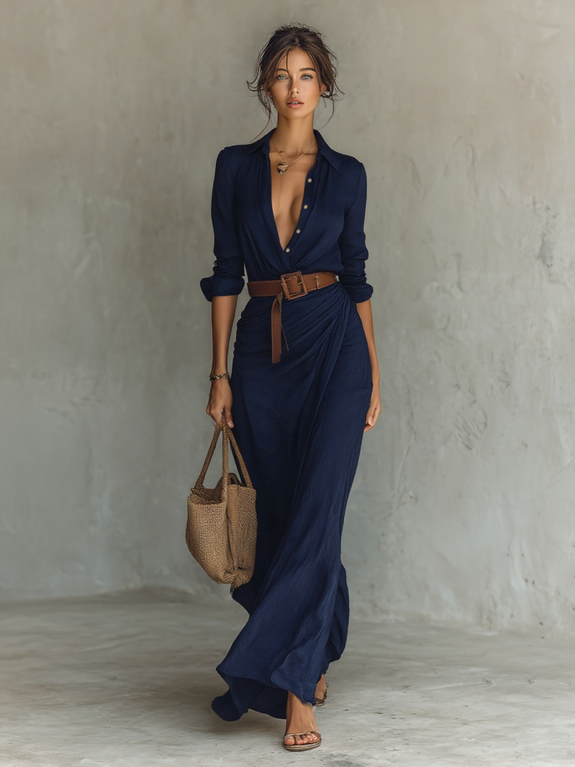 Viviana™ | Abito Maxi Lungo con Collo a Revers Cintura inclusa