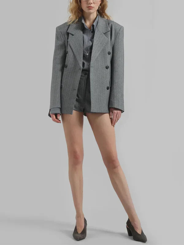 Viviana™ | Blazer Grigio Striato con Cintura