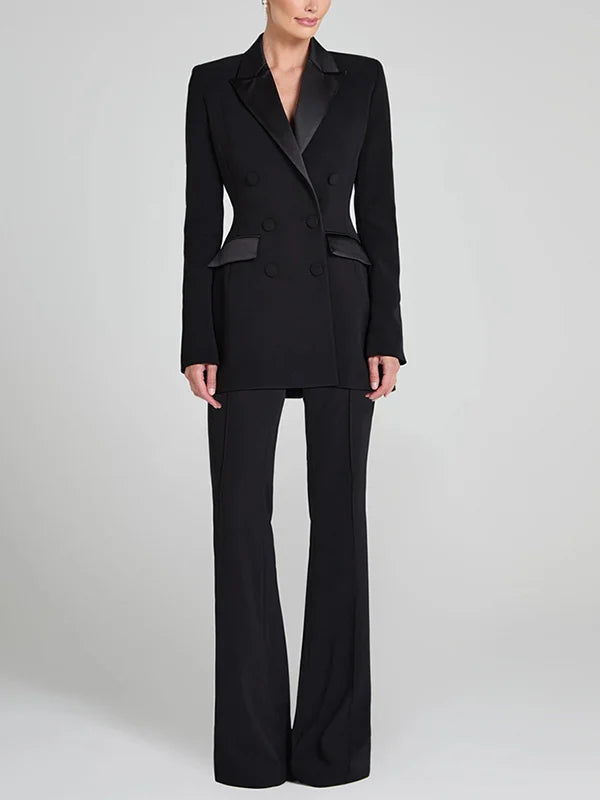 Viviana™| Blazer reversibile in satin nero con doppia fila di bottoni