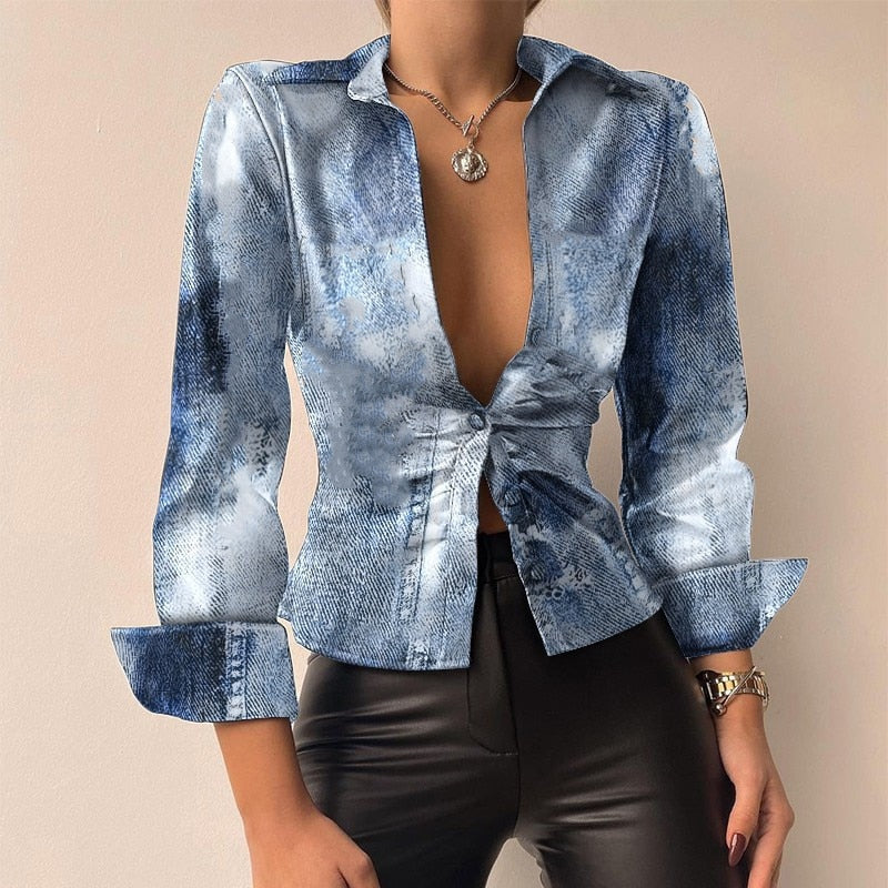 Viviana™ | Blusa in PU Pelle Patchwork con Scollo a V e Maniche Lunghe