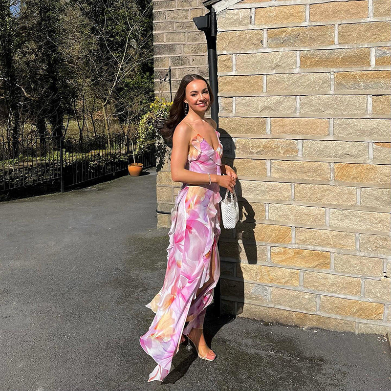 Viviana™ | Abito Maxi con Rouches Floreali