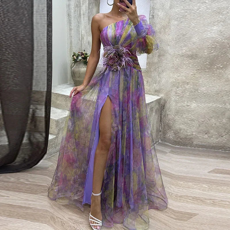 Viviana™ | Abito da Sera Asimmetrico con Fiore Decorativo