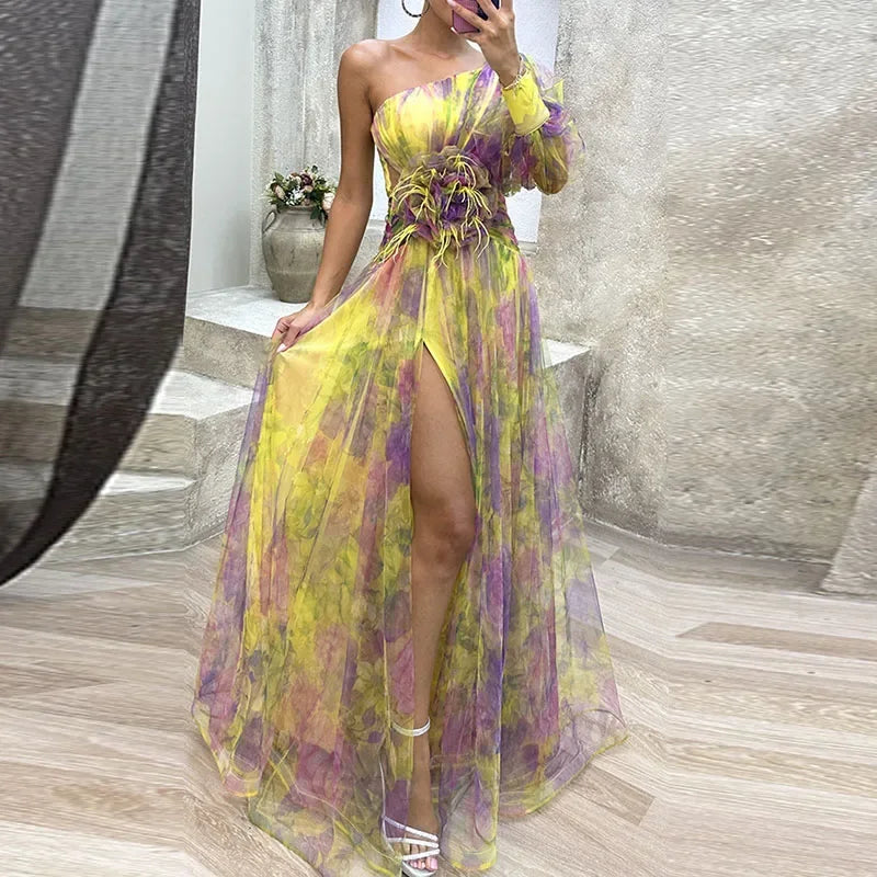 Viviana™ | Abito da Sera Asimmetrico con Fiore Decorativo