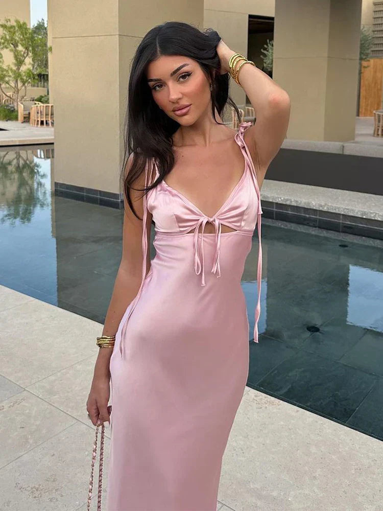 Viviana™ | Abito Maxy in Raso Senza Maniche