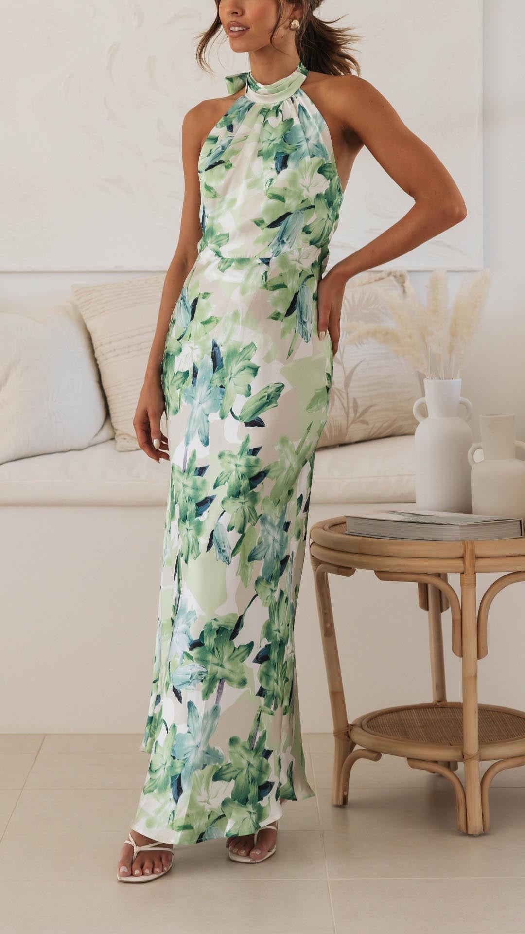 Viviana™ | Abito Maxi Floral con Scollo Halter