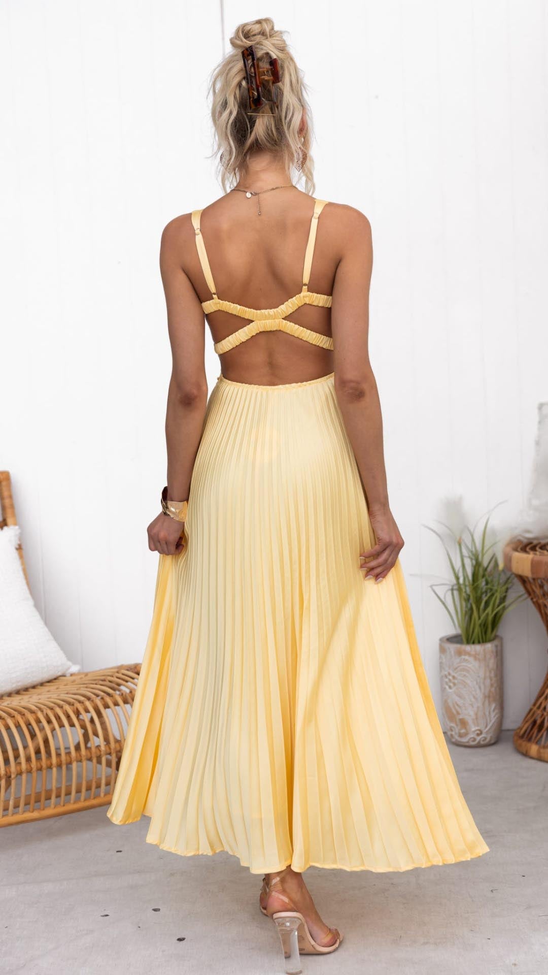 Viviana™ | Abito Maxi Plissettato con Scollatura a V