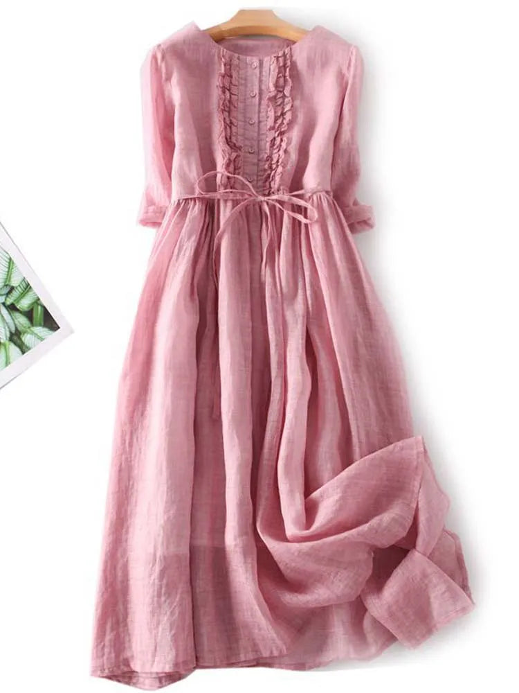 Viviana™ | Abito da Donna in Stile Retro con Collo Rotondo e Lacci in Vita