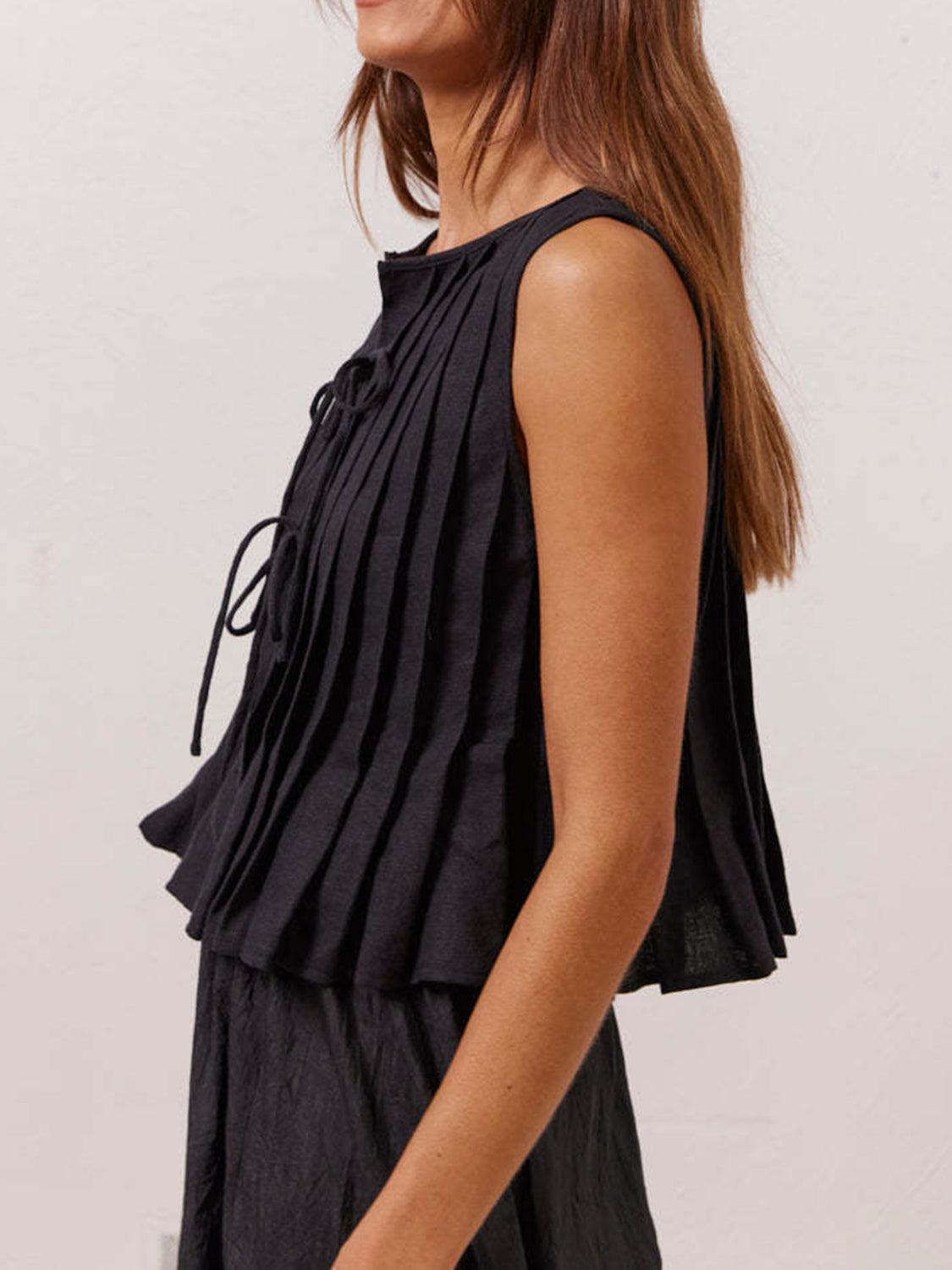 Viviana™ | Canotta Plissettata con Collo Tondo Legata