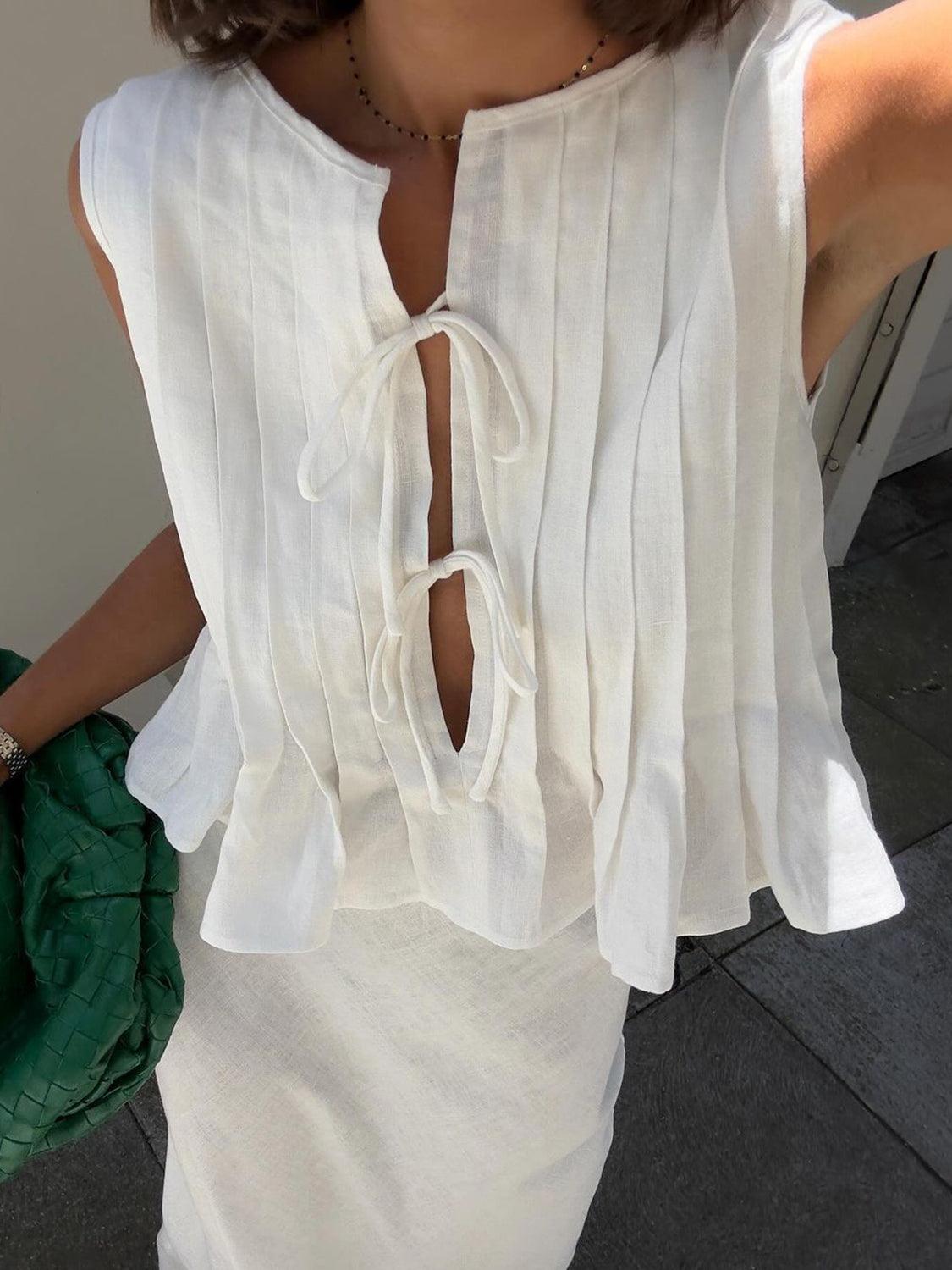Viviana™ | Canotta Plissettata con Collo Tondo Legata